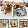 3D -pussel retro buss europeisk campervan träbil pussel diy segling fartyg flygplan byggnad hus modell pussel leksaker för barn 231219