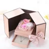 Dekorativa blommor Alla hjärtans dag Bear Eternal Flower Gift Box Double Open Door Rose Necklace Jewelry Christmas Lipstick Packaging