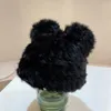 Beanie/Skull Caps Black bear ears rabbit fur hat cute plush wrap head cap cold warm fur cap 231219