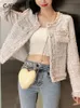 CJfhje Fashion Spring Women French عالية الجودة عالي الجودة Tweed Tweed Woolen Coat Round Neck Long Sleeve Jacket 231220