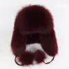 Chapéus de caça à venda 100% real Fox Fur Russo Ushanka Trapper Snow Snow Skiing Hats Caps Earflap Winter Ladies Fox Fur Bomber Hat 231219