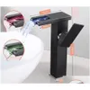 Robinets de lavabo de salle de bains LED Robinet de cascade en acier inoxydable et mitigeur à changement de couleur froide Robinet de lavabo carré Cabinet Drop Delivery H Dh9F4