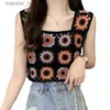 Camis voor dames Q1FA Damesgebreid gehaakt kleurrijk geometrisch bloemenminivest Sleless Crop tanktop met vierkante hals Strandvakantie hemdje L231220