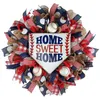 Decoratieve bloemen 4 juli patriottische kransen voor voordeur 15 inch handgemaakte rood wit blauw Memorial Independence Day krans