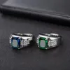 Smaragdgroene herenring, Europese en Amerikaanse saffier bezet met diamant, groen puntig kristal, trendy herenring, ring