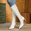 Boots Spring Autumn Ladies Zipper Knee High Fashion PU Pointed Toe Women's Shoes Winter Plush Lining Warm Square Heel Boo