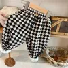 Kids Checkerboard Pants Winter 2023 Baby Girl Casual Fleece corduroy Plaid Trousers 1 7 Yrs Boy s Loose 231220