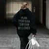 Kadın Hoodies Gtpdpllt Rhinestone Siyah Büyük Boy Ded Gömlek Grafik Sweatshirt Sokak Giysesi Kadın Giyim Trend Sonbahar Kış Die