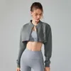 Lu Lu Sweats à capuche Align Yoga Arrivée Style américain Revers Court Sweat-shirt à manches longues Athlétique avec fermeture éclair Veste de course pour femme Citron Entraînement Gry