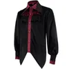 Men's Casual Shirts Steampunk Black Shirt Lace Trim Ruched Tailcoat Gothic Vampire Halloween Coval Long Sleeve Men Costume