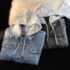 Casual Denim Coat Man Spring and Autumn Hooded High Street Trend Stilig Loose Fashion Fake Two Tooling Stone Jacket