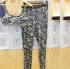 Vintage Print Tracksuit Womens Yoga Leggings Slim Pullover Yoga Vest High Waisted Stretch Pants Fitness Yoga Clothes