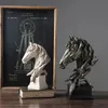 Resin Horse Head Statue Retro Golden Home Decor White Black Sculpture Figurine Office Ornament for Attract Luck and Weath 231220