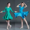 Scen Wear Latin Dance Kirt Girl's Long Sleeved Practice Dress Professional Competition Clothing