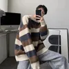 Herentruien 2023 Japan-stijl gestreepte trui mannelijke o-hals pullovers voor mannen losse casual oversized paar outfit Korea