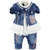 Kläder sätter 0-3y vårens höst spädbarn baby flicka kläder småbarn denim t shirt klänning toppar jacka och jeans