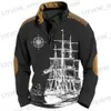 Felpe con cappuccio da uomo Felpe con cappuccio retrò da uomo 3D Felpa con cerniera per uomo Moda Autunno Vintage Barca a vela Pullover Felpe con cappuccio da uomo Felpa casual Manica lunga T231220