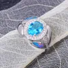 Solitaire Ring Cinily Rainbow Fire Opal Blue Stone Kubikzirkonia Silberschild im Großhandel für Frauen Schmuck Ringgröße 6-9 OJ9231L231220