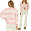 Women's Sweaters Casual Round Neck Long Sleeve Loose Knitwear Jumper Warm Sweater 2024 Autumn Striped Crocheted Pullovers Tops