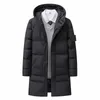 2023 Stone Jacket Designer Märken Herrarna Solid Color Down Slim Fit Warm Winter Long Thicked Men's Coat Down Cotton Jacket