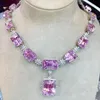 Choucong Brand Handmade Wedding Jewelry Sets Luxury Jewelry 925 Sterling Silver Princess Cut Pink Topaz Diamond Necklace Party Open Ring Drop Earring Gift