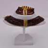 Conjunto de collar y pendientes con cuentas africanas marrones, joyería para mujer, regalos de disfraces con cuentas de cristal 5LDH02