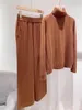 Women's Pants Women Cashmere Knit Set Turtleneck Sweater And Elasticated Waist Wide Leg Two Piece Sef