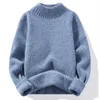 Men's Sweaters Long Sleeve Solid Color Sweater Winter Knitwear Collection Half High Collar Tops Thicker For Casual