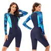 Roupa de banho feminina verão maiô manga longa uma peça terno de mergulho impressão costura cor vento surfwear protetor solar wetsuit sexy