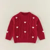 Pullover Mädchen Liebe Jacquard Gestrickte Pullover Jumper Herbst Winter Baby Koreanische Süße Strickwaren Kinder Rote Pullover Strickjacke Mantel JackeL231215