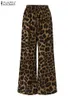 Kvinnors tvåbitar byxor Fashion Women Leopard Print Pant Set Zanzea Casual Loose Tops och Pant Outfits höstbrett benbyxa Två styckesuppsättningar 231219