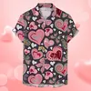 Men's Casual Shirts Vintage Irregular Haert Love Print Mens Shirt Valentines Day Short Sleeve Lapel Button Blouse Hawaiian Retro Tops