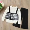 Clothing Sets Girls Winter Clothes Set Knitted Sweater and Pants Clothing Autumn Fashion Fake Two Sweater Outfits Set for Kids Girl's Clothes 231219