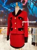 Zweiteiliges Kleid Vintage Roter Wollanzug Damen Herbst Hochwertige Samtnähte Tweedmantel Slim Fit Oberrock 2-teilige Weihnachtskleidung
