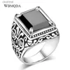 Solitaire Ring Ethnic Tibetan Silver Jewelry Vintage Textured Signet Ring Punk Rock Square Black Stone Ring for Men Accessories Giftl231220