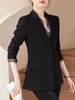 Calças femininas de duas peças elegante calça ternos para mulheres manga longa streetwear botão de moda coreana magro 2023 outono inverno casacos