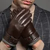 Winter Sheepskin Leather Gloves for Men Warm Cashmere Lined Touchscreen Texting Gloves for Driving 231220