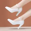 Elbise ayakkabıları 9cm artı boyut 32-43 sığ seksi beyaz düğün gerçek deri 2023 sonbahar yüksek topuklu pompalar platform ofis modeli