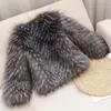 Otoño invierno estilo plata imitación piel de mapache cuello redondo abrigo para niños moda espesar chaqueta para niñas TZ102 231220