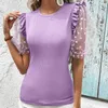 Blouses pour femmes Élégant Manches Courtes Bouffantes Sexy Voir À Travers Chemisier Femme Rayure O Cou Chemises Slim Tops 2023 Mode Été Dames Blusas