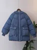 Kvinnors dikerockar Eotvotee Blue Puffer Fall Jacka Women 2023 Winter Coat med huven tjockare varma knappar ner jackor damer överdimensionerade