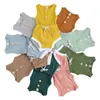 Ensembles de vêtements Né Bébé Garçon Fille Vêtements Ensemble Couleur Unie Sans Manches Col Rond Bouton Côtelé Barboteuse Short Élastique 0-24M