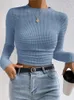 Mulheres Camisetas Mulheres Sólidas Básicas Manga Longa Tops Casual Outono Inverno O Pescoço Slim Fit Saindo Crop Top Moda Camisa Preta