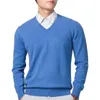 Herrtröjor Skin-touching tröja Lätt Män V-ringning fast färg Slim Fit Knitwear tjock pullover för hösten
