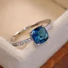 Anéis de casamento quadrada série azul stone women simples minimalista acessórios mindinhos banda de anel de jóias elegantes de noivado1787