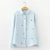 Women's Blouses 2023 Autumn Fine Collar Printed Shirt Female Casual Long Sleeve Loose And Tops Lady Fresh White Blue