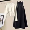 İki Parça Elbise 2023 Sonbahar Kış Etek Setleri Kadın Kıyafetleri Koreli Sıradan Örgü Külot Kazak ve Yüksek Bel Etekleri İki Parçalı Setsl231026