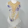 مرحلة ارتداء liuhuo الإيقاعية الجمباز يوتار الأداء التنافسي ملابس جميلة أبيض