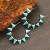 Hoop Earrings Fashion C-shaped Alloy Stud With Vintage Punk Rivet Green Turquoise For Women
