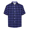 Camisas casuais masculinas retro gingham preto e roxo praia camisa havaí blusas engraçadas homens imprimir plus size